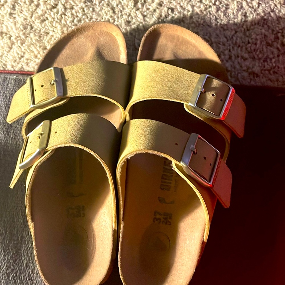 Birkenstock Arizona Unisex Beige Leather Slide Sandals Casual Summer
